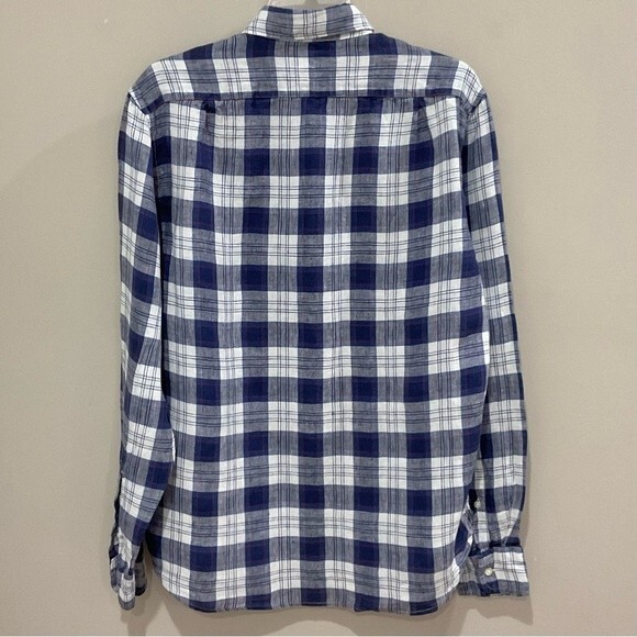 J. Crew Mercantile Linen Shirt Red White & Blue Plaid Men's Sz Med Button Front - Picture 4 of 4